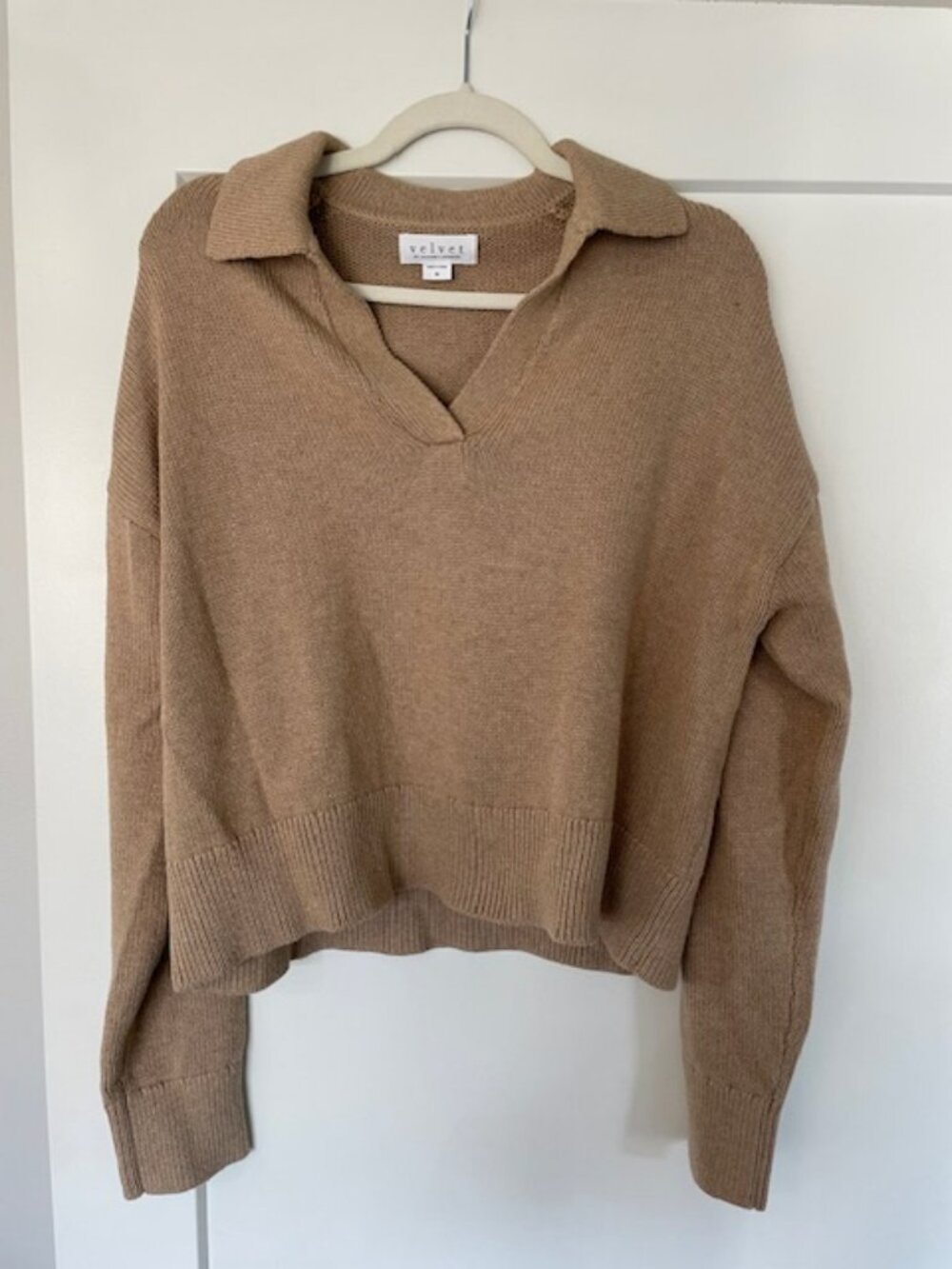 Velvet Tan Collared Long Sleeve Sweater